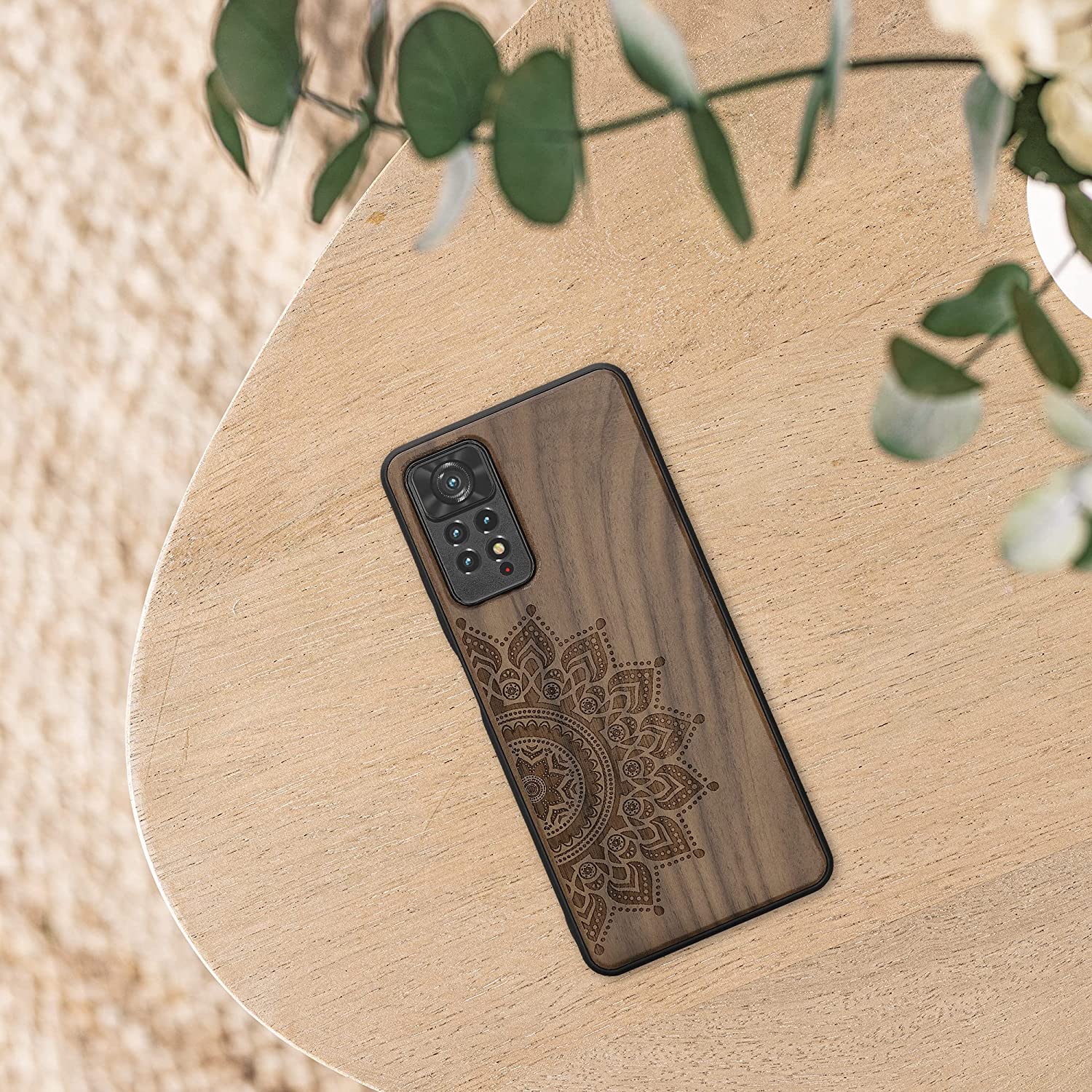KW Xiaomi Redmi Note 11 Pro / Note 11 Pro 5G Θήκη από Φυσικό Ξύλο - Design Rising Sun - Dark Brown - 57381.02