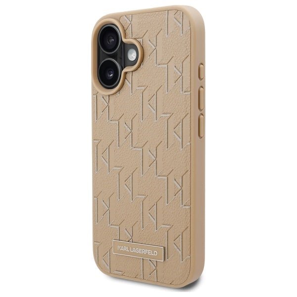 Karl Lagerfeld iPhone 16 - Hot Stamp MagSafe Σκληρή Θήκη με Επένδυση Συνθετικού Δέρματος - Beige - KLHMP16SPKHPORPE