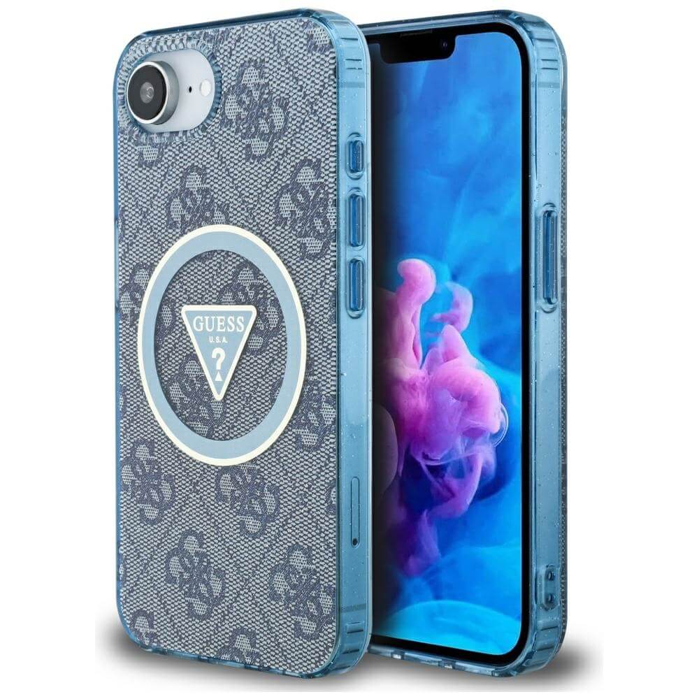 Guess iPhone 16e - IML Metal Glitter 4G Circle Triangle MagSafe - Σκληρή Θήκη με Πλαίσιο Σιλικόνης και MagSafe - Blue - GUHMPSE4HG4PRTGB