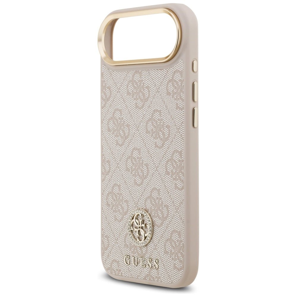 Guess iPhone Air - 4G Strass Logo and Big Strap Metal Buttons MagSafe - Θήκη με Επένδυση Συνθετικού Δέρματος και Λουράκι - Pink - GUHMP17MP4G4DCSP