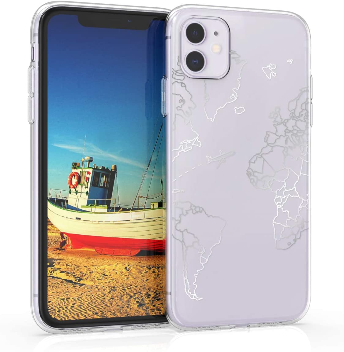 KW iPhone 11 Θήκη Σιλικόνης TPU Design Travel and Explore - Silver / Διάφανη - 49785.28