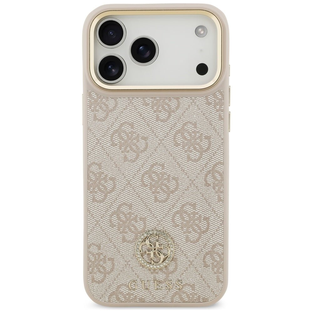 Guess iPhone 17 Pro Max - 4G Strass Logo and Big Strap Metal Buttons MagSafe - Θήκη με Επένδυση Συνθετικού Δέρματος και Λουράκι - Pink - GUHMP17XP4G4DCSP