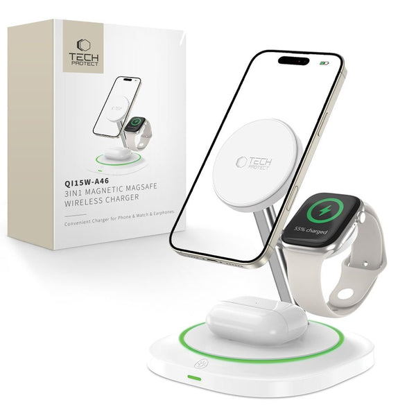 Tech - Protect QI15W - A46 3in1 Ασύρματος Μαγνητικός Φορτιστής MagSafe - White