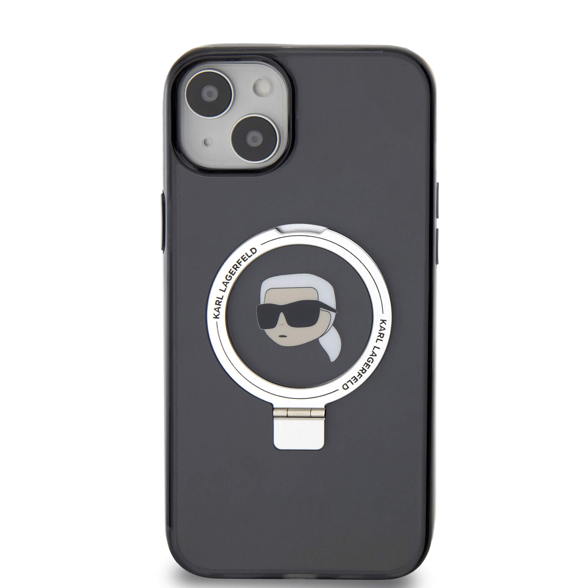 Karl Lagerfeld iPhone 15 Plus / 14 Plus Ring Stand Karl Head MagSafe Σκληρή Θήκη με Πλαίσιο Σιλικόνης και MagSafe - Black - KLHMP15MHMRSKHK