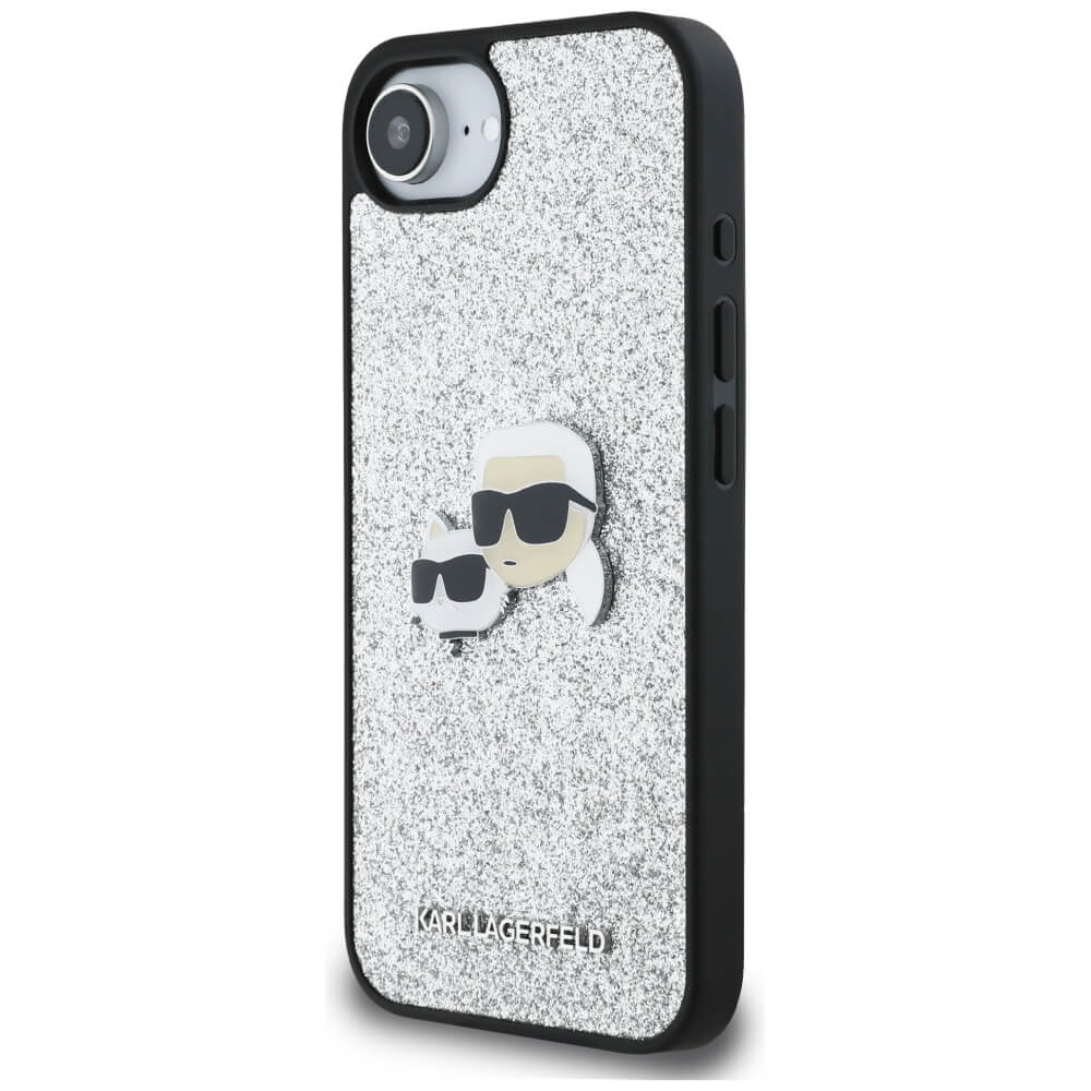 Karl Lagerfeld iPhone 16e - Fixed Glitter Ikonik Metal Pin - Σκληρή Θήκη με Πλαίσιο Σιλικόνης - Silver - KLHCPSE4PFGKCPS