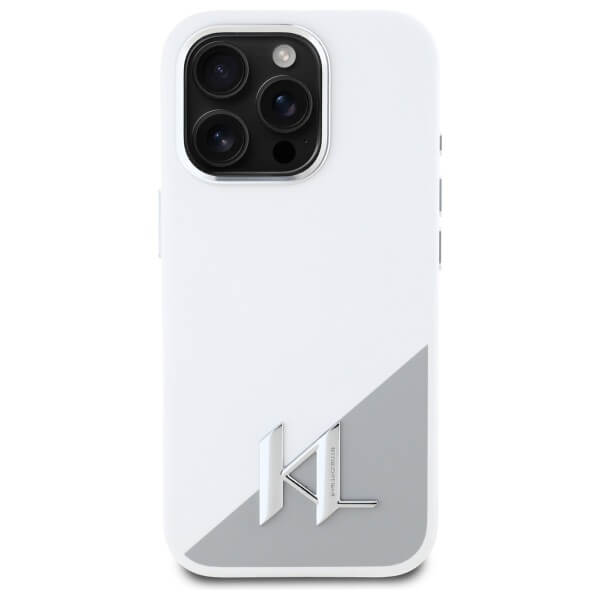 Karl Lagerfeld iPhone 16 Pro Max - Silicone Initial Metal Logo - MagSafe Σκληρή Θήκη με Πλαίσιο Σιλικόνης - White - KLHMP16XSCMKMPCH