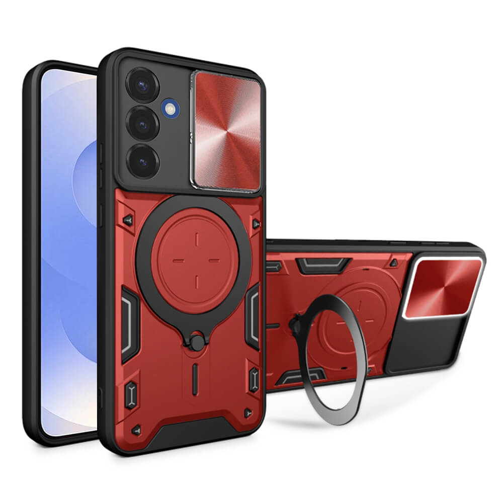 Techsuit Samsung Galaxy S25 - CamGuard Pro - Σκληρή Θήκη με Προστασία Καμερών και Δαχτυλίδι Συγκράτησης - Red
