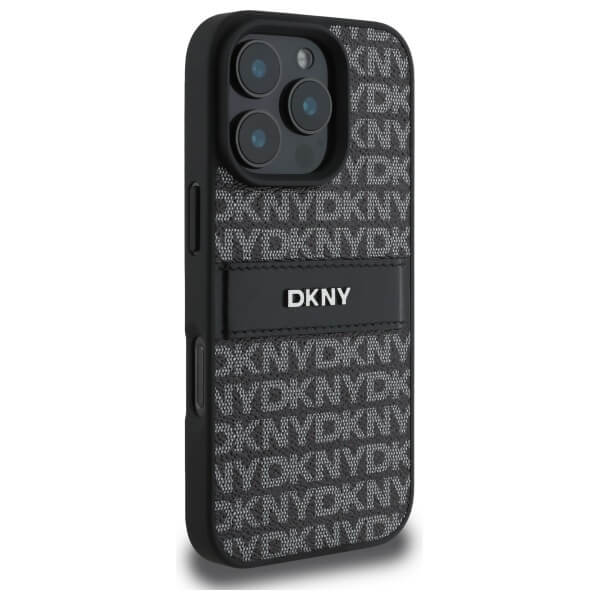 DKNY iPhone 16 Pro Max - Texture Pattern Tonal Stripe - Σκληρή Θήκη με Επένδυση Συνθετικού Δέρματος - Black