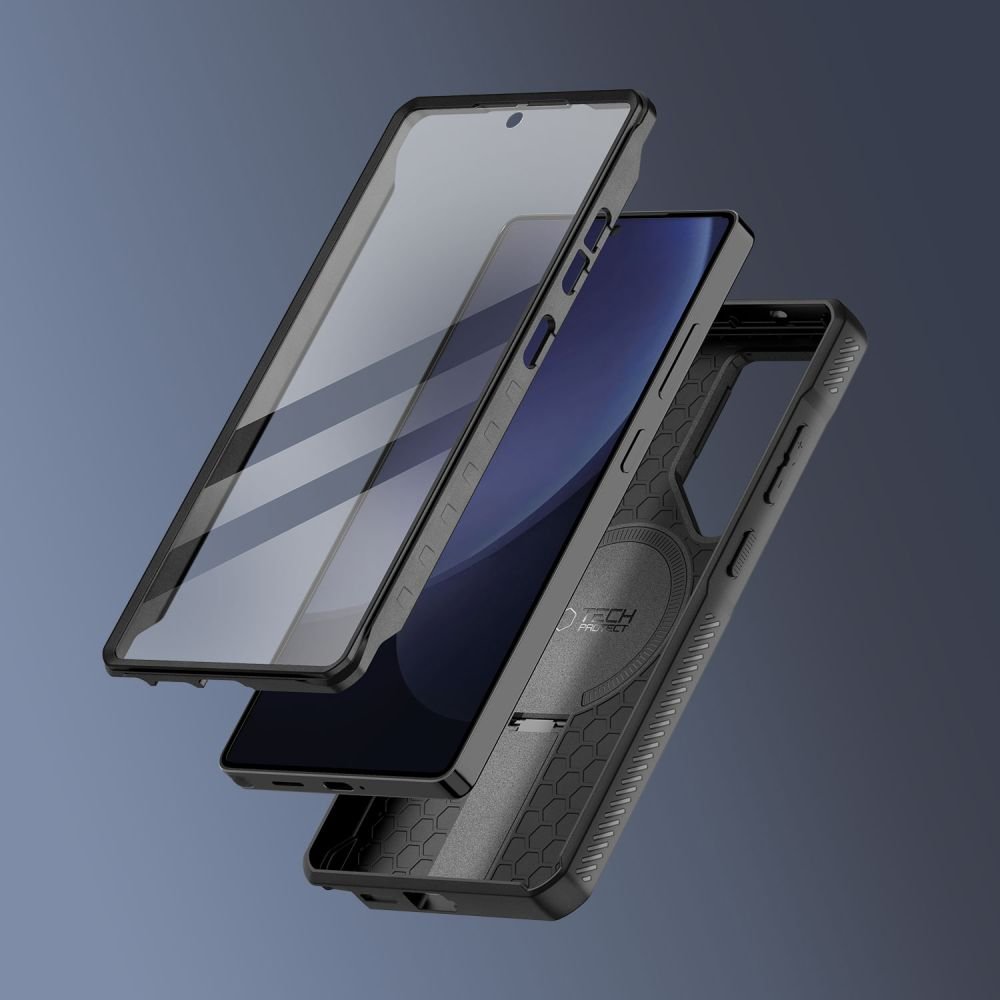 Tech - Protect Samsung Galaxy S25 Ultra - Kevlar MagSafe+ Σκληρή Θήκη με Προστασία για την Οθόνη / την Κάμερα και Stand - Black