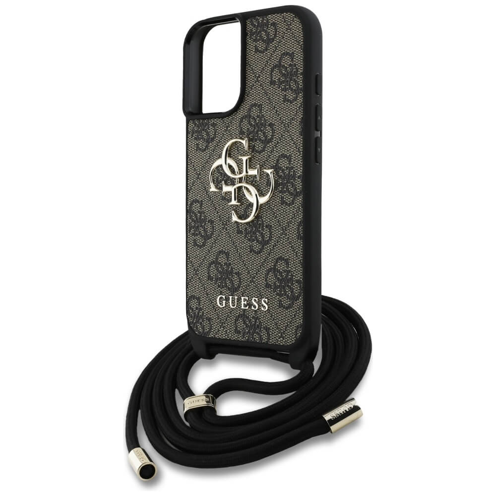Guess iPhone 16 - 4G Big Logo Cord Stap Crossbody - Θήκη με Επένδυση Συνθετικού Δέρματος και Λουράκι - Brown - GUHCP16SP4GMGCRW