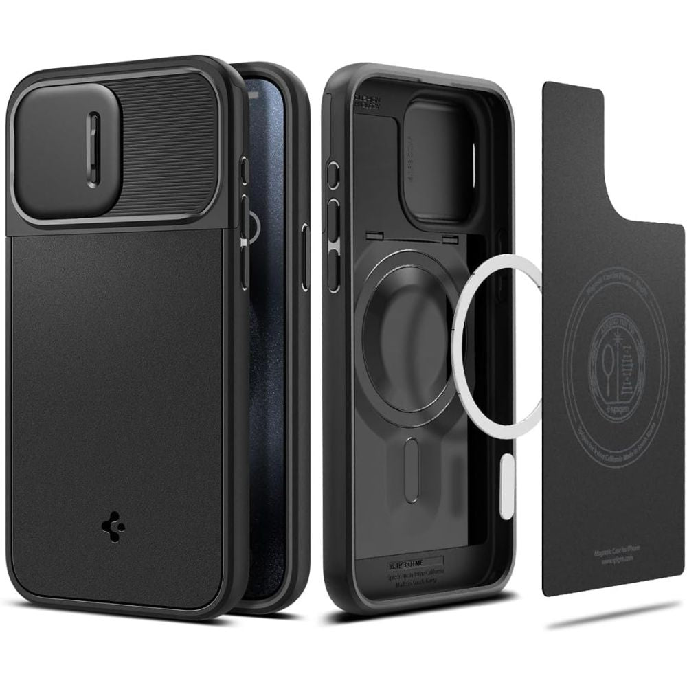 Spigen iPhone 15 Pro Optik Armor Mag Θήκη Σιλικόνης με Κάλυμμα για την Κάμερα και MagSafe - Black