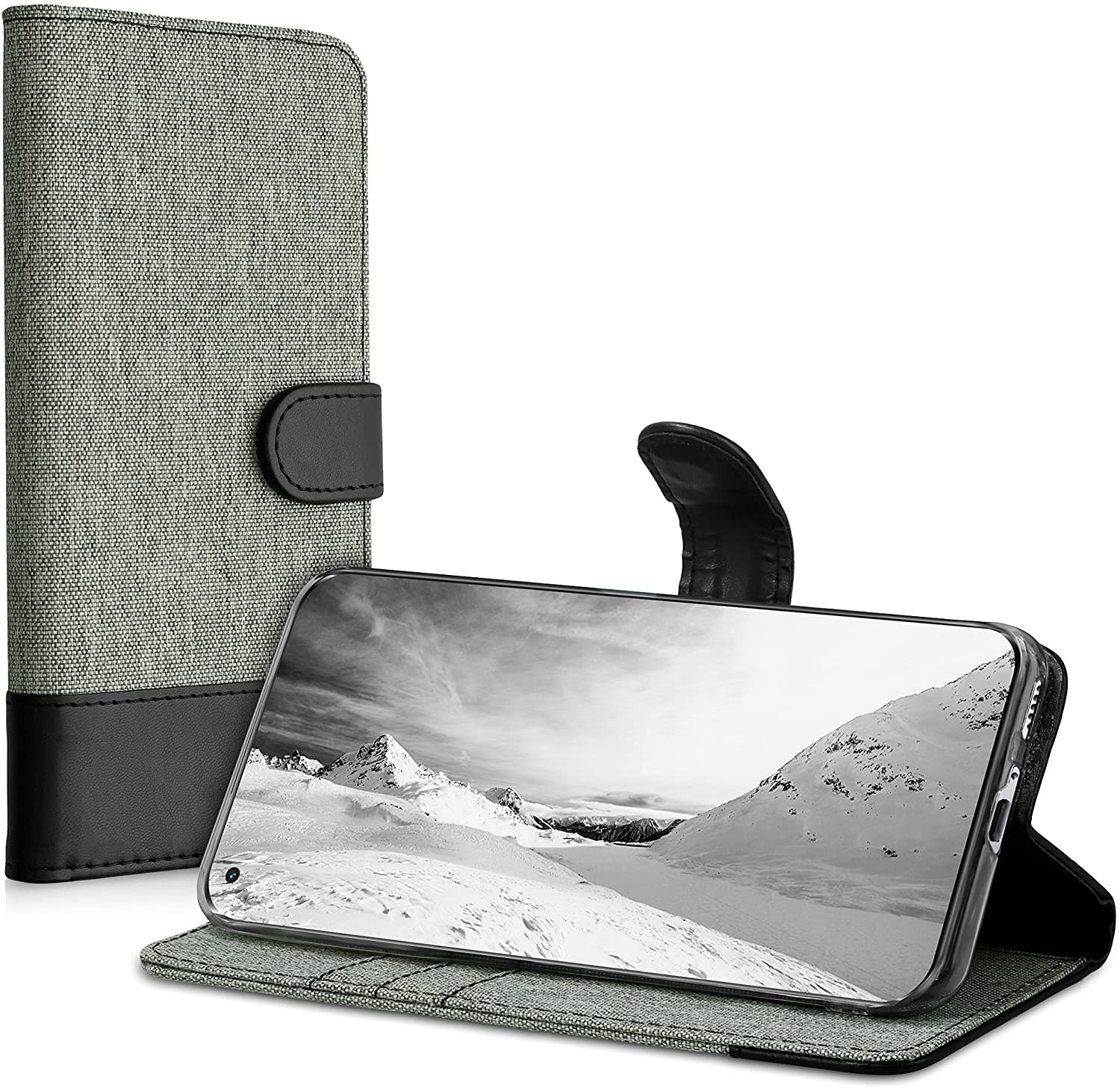 KW Xiaomi Mi 11 Θήκη Πορτοφόλι Stand Canvas - Grey / Black - 54661.22