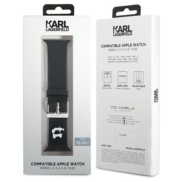 Karl Lagerfeld Λουράκι Apple Watch 2 / 3 / 4 / 5 / 6 / 7 / 8 / 9 / SE - 38 / 40 / 41 mm 3D Rubber Choupette Head Λουράκι Σιλικόνης - Black - KLAWMSLCNK