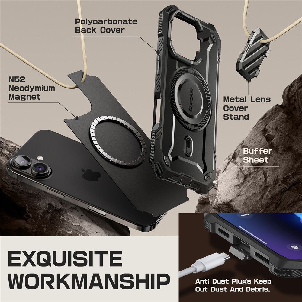 Supcase iPhone 16 UB XT Mag Σκληρή Θήκη με Ανοιγόμενο Κάλυμμα Κάμερας / Stand και MagSafe - Black