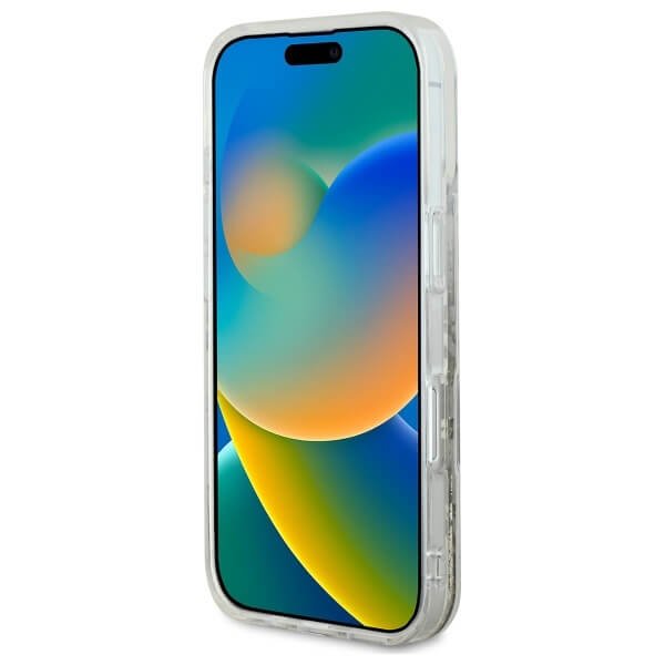 Guess iPhone 16 Pro Max - Liquid Glitter Flower - MagSafe Σκληρή Θήκη με Πλαίσιο Σιλικόνη - Beige - GUHMP16XLFMWTE