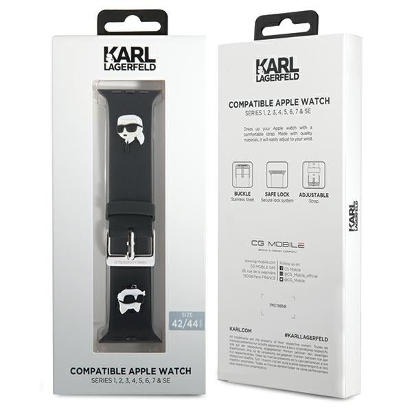 Karl Lagerfeld Λουράκι Apple Watch 2 / 3 / 4 / 5 / 6 / 7 / 8 / 9 / SE / ULTRA 1 / ULTRA 2 - 42 / 44 / 45 / 49 mm 3D Rubber Karl and Choupette Head Λουράκι Σιλικόνης - Black - KLAWLSLKCNK