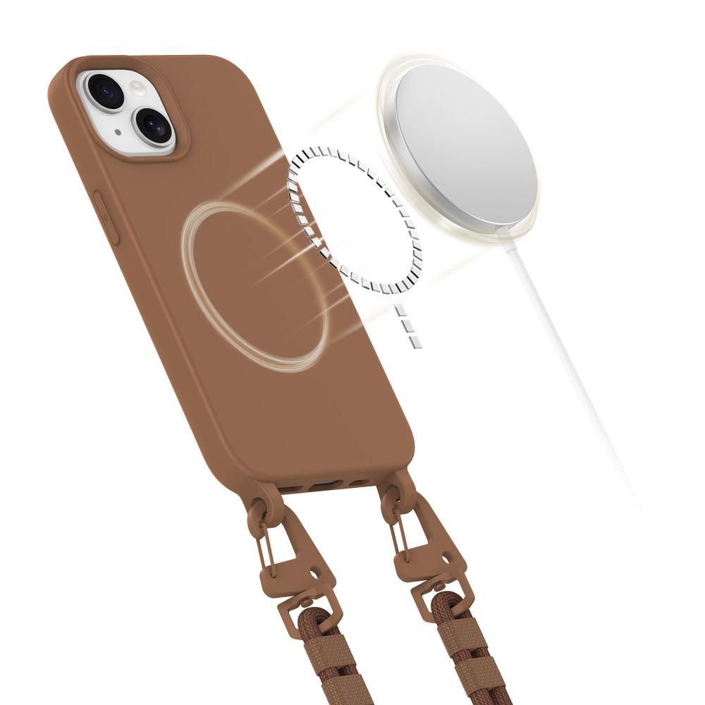 Tech - Protect iPhone 14 MagNecklace - MagSafe Θήκη Σιλικόνης TPU με Pυθμιζόμενο Αποσπώμενο Κορδόνι - Chocolate Brown