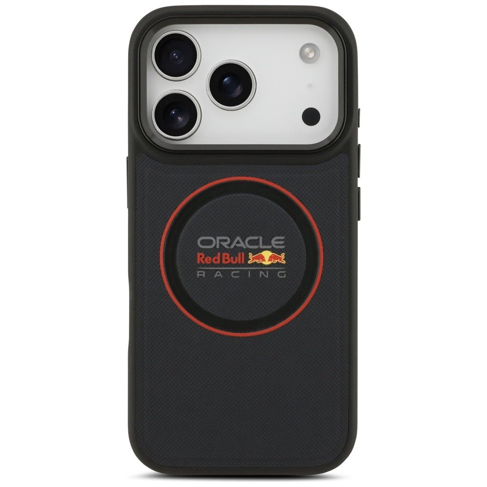 Red Bull iPhone 17 Pro - Meshed Red Ring and Metal Buttons MagSafe - Σκληρή Θήκη με Επένδυση Οικολογικού Δέρματος - Navy - RBHMP17L24PUILVR