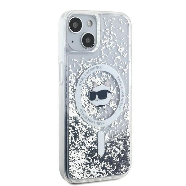 Karl Lagerfeld iPhone 15 / 14 / 13 - Liquid Glitter Choupette Head MagSafe - Σκληρή Θήκη με Πλαίσιο Σιλικόνης - Διάφανη - KLHMP15SLGCHSGH