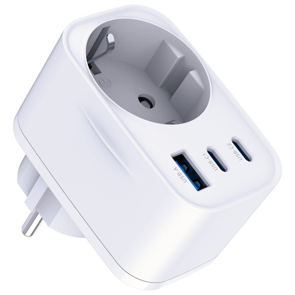 3MK Adapter Hyper Comfort 30W PD Οικιακός Φορτιστής Γρήγορης Φόρτισης με 1 Θύρα USB και 2 Θύρες Type - C και 1 Πρίζα Schuko - White