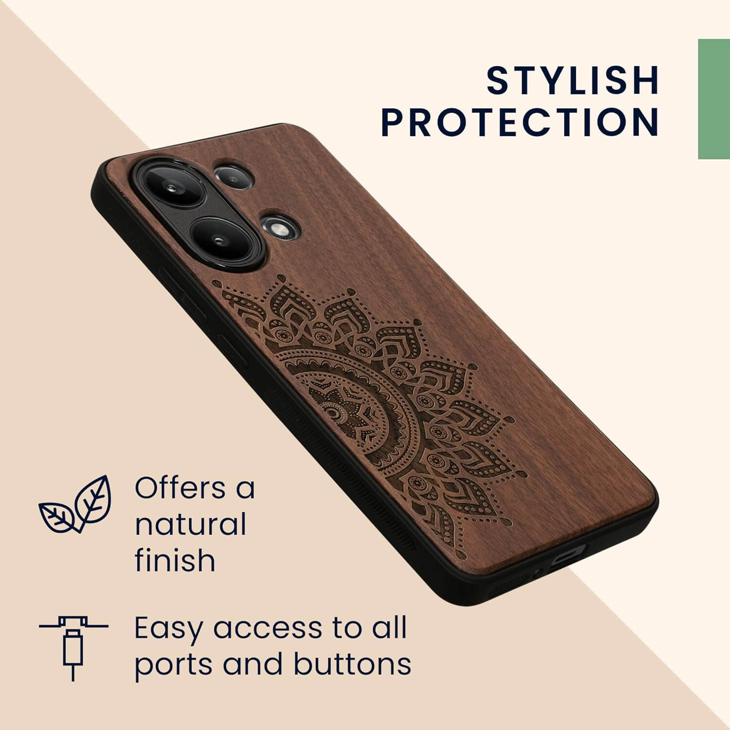 KW Xiaomi Redmi Note 13 4G Θήκη από Φυσικό Ξύλο - Design Rising Sun - Dark Brown