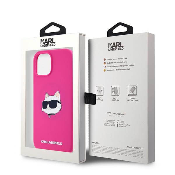 Karl Lagerfeld iPhone 14 Plus / 15 Plus - Silicone Choupette Head Print - MagSafe Θήκη Σιλικόνης - Fuschia - KLHMP15MSCHPPLF