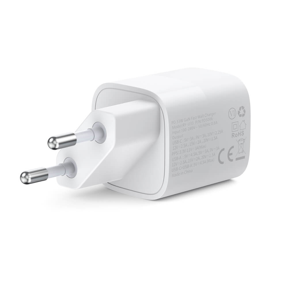 Choetech PD QC 33W Οικιακός Φορτιστής Γρήγορης Φόρτισης με 1 Θύρα Type - C και 1 Θύρα USB - White - PD5006