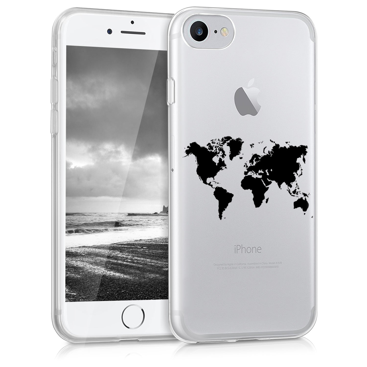 KW iPhone SE 2022 / SE 2020 / 7 / 8 Θήκη Σιλικόνης TPU Design World Map Outline - Black - Διάφανη - 39466.39