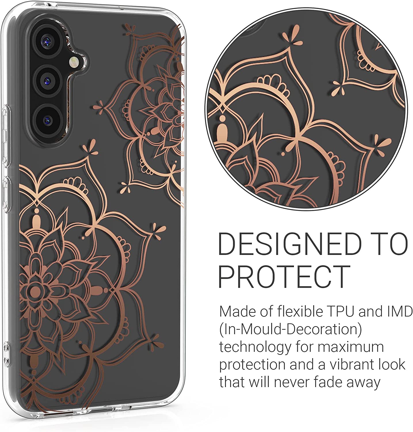 KW Samsung Galaxy A54 5G Θήκη Σιλικόνης TPU Design Flowers Twins - Rose Gold / Διάφανη - 60806.02
