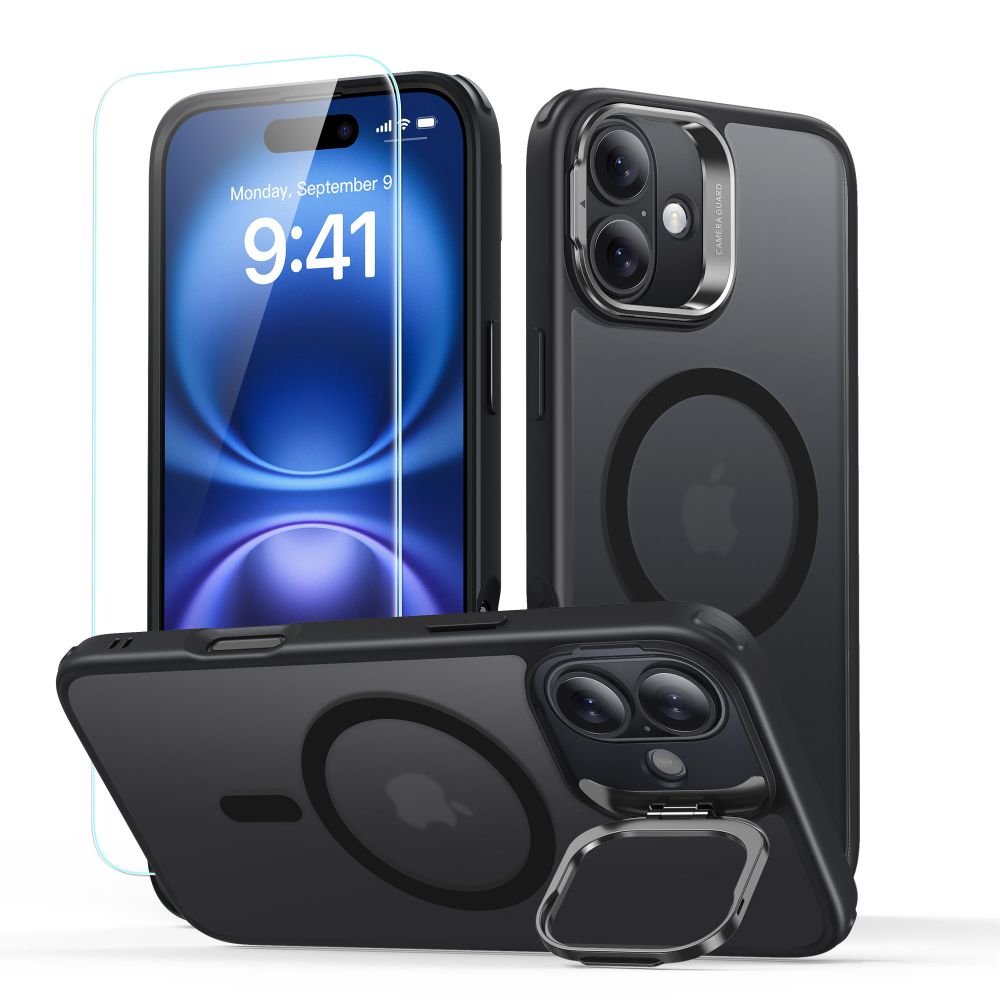 ESR iPhone 16 Classic Hybrid Kickstand Halolock MagSafe Σκληρή Θήκη με Πλαίσιο Σιλικόνης και Αντιχαρακτικό Γυαλί Οθόνης - Frosted Black