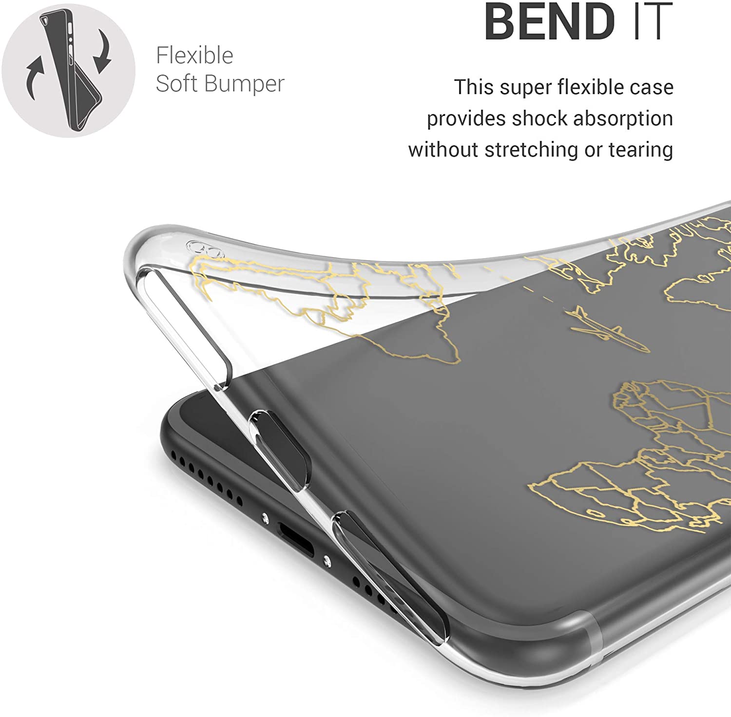 KW iPhone SE 2022 / SE 2020 / 7 / 8 Θήκη Σιλικόνης TPU Design Travel and Explore - Gold - Διάφανη - 51618.10