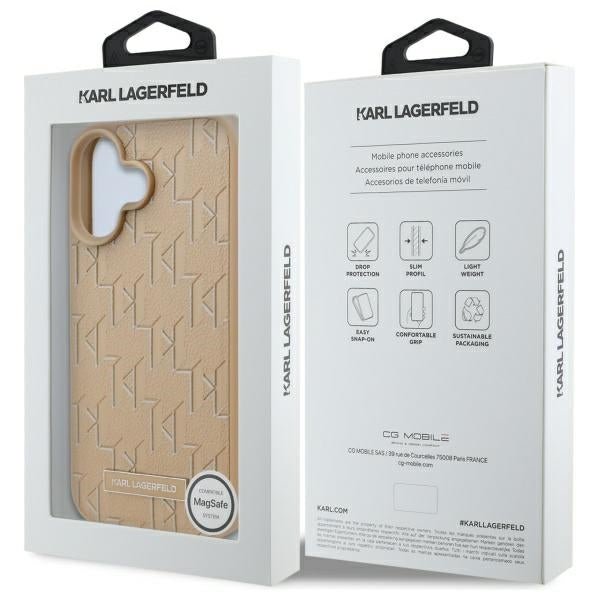 Karl Lagerfeld iPhone 16 - Hot Stamp MagSafe Σκληρή Θήκη με Επένδυση Συνθετικού Δέρματος - Beige - KLHMP16SPKHPORPE