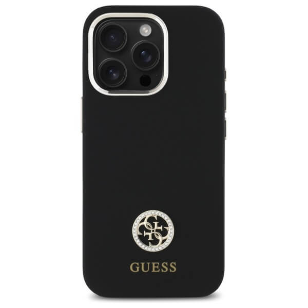 Guess iPhone 16 Pro Max - Silicone Logo Strass 4G - Σκληρή Θήκη με Πλαίσιο Σιλικόνης - Black - GUHCP16XM4DGPK