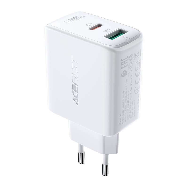 Acefast A5 Οικιακός Φορτιστής Γρήγορης Φόρτισης USB και Type - C QC 3.0 32W - White