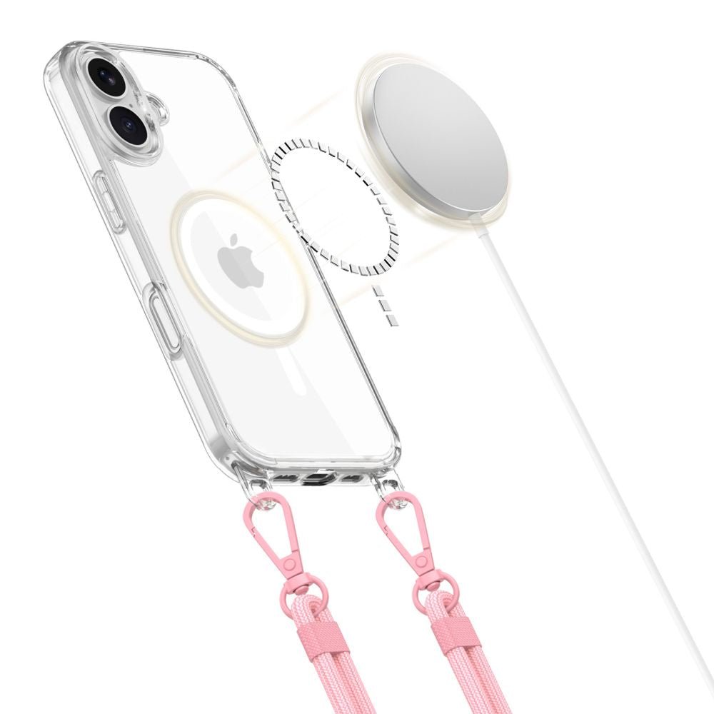 Tech - Protect iPhone 16 Flexair Chain MagSafe Σκληρή Θήκη με Πλαίσιο Σιλικόνης και 2 Λουράκια - Διάφανη - Grey / Pink