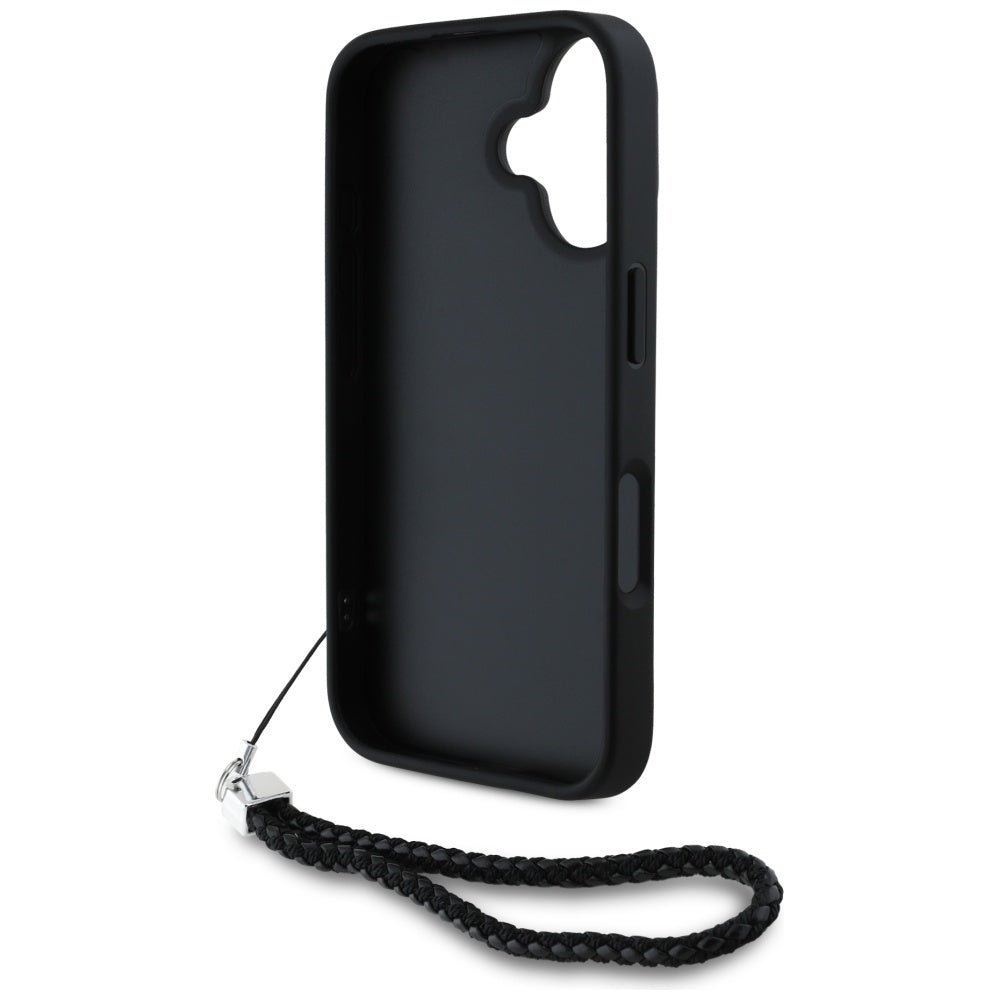 Karl Lagerfeld iPhone 16 - Quilted Initial Logo and Chain Strap - Θήκη με Επένδυση Συνθετικού Δέρματος και Λουράκι - Black - KLHCP16SPSQSKLSMSK