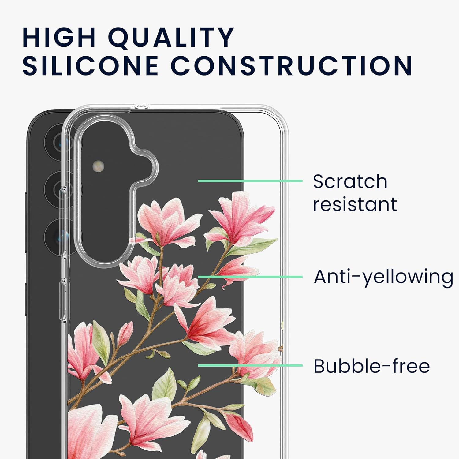KW Samsung Galaxy A35 5G Λεπτή Θήκη Σιλικόνης TPU - Design Magnolias - Pink / White / Διάφανη