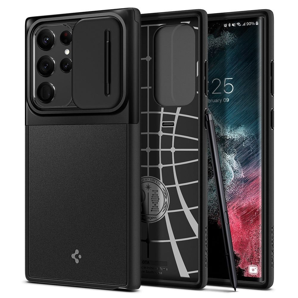 Spigen Samsung Galaxy S22 Ultra Optik Armor Θήκη Σιλικόνης με Κάλυμμα για την Κάμερα - Black
