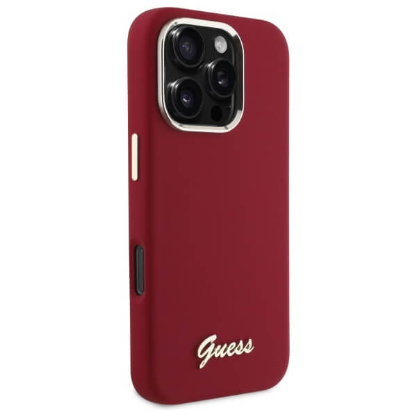 Guess iPhone 16 Pro Max - Silicone Script Metal Logo and Frame - Σκληρή Θήκη με Πλαίσιο Σιλικόνης - Magenta - GUHCP16XSMBSLM