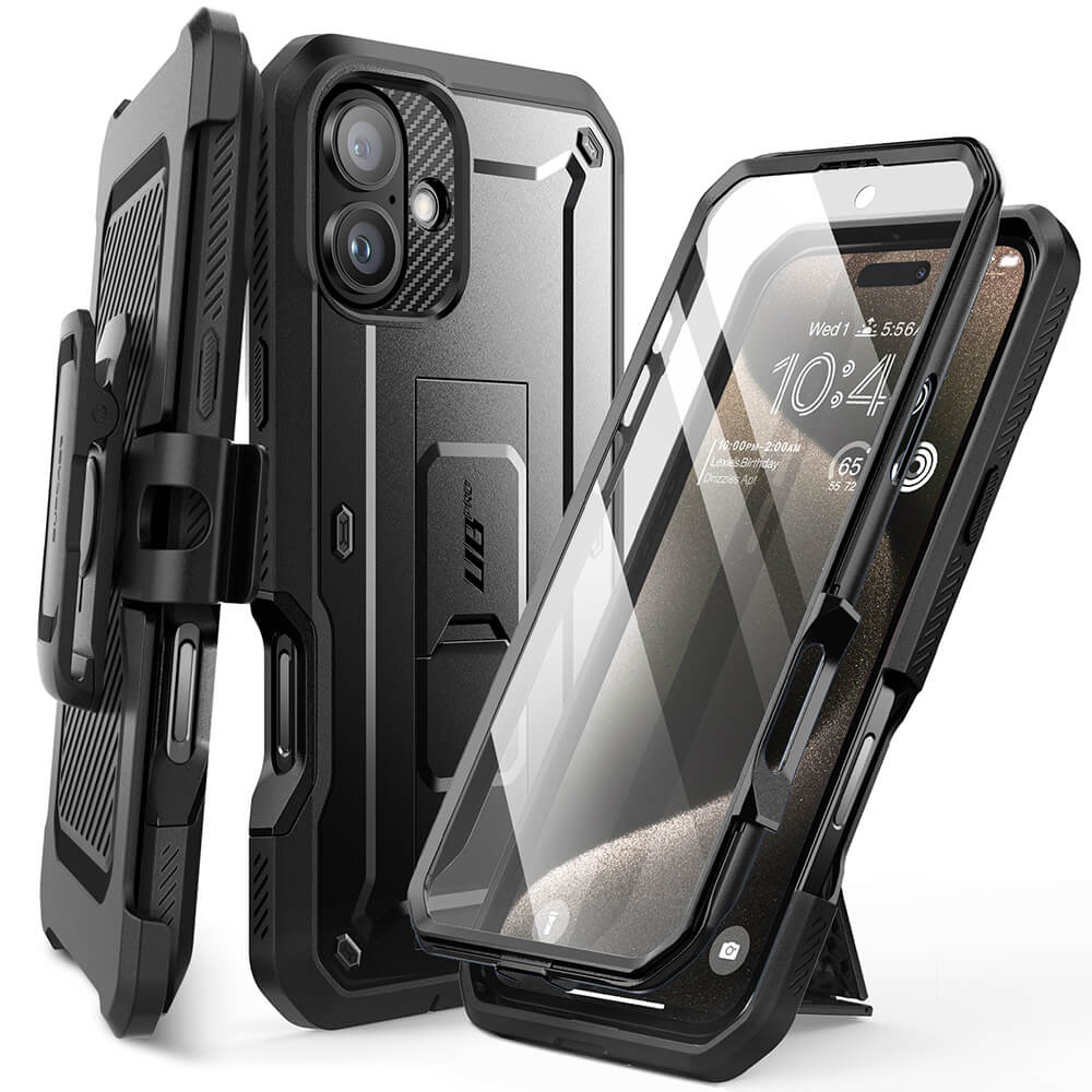 Supcase iPhone 16 Plus Unicorn Beetle Pro Σκληρή Θήκη με Προστασία Οθόνης και Stand - Black
