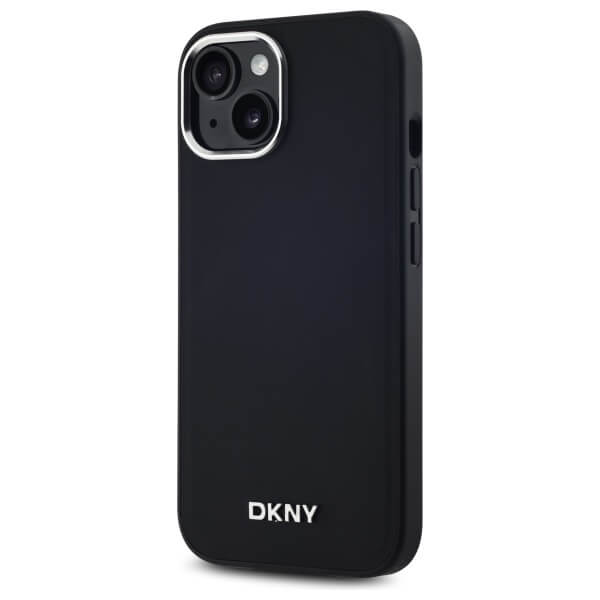 DKNY iPhone 15 Pro - Plain Logo MagSafe Σκληρή Θήκη με Επένδυση Συνθετικού Δέρματος - Black