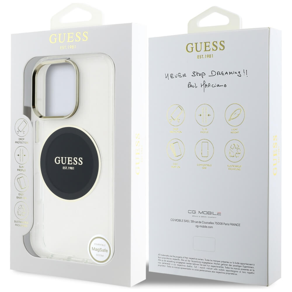 Guess iPhone 16 Pro Max IML Metal Colored Circle Classic Logo MagSafe Σκληρή Θήκη με Πλαίσιο Σιλικόνης και MagSafe - Black - GUHMP16XHTDRCEDK
