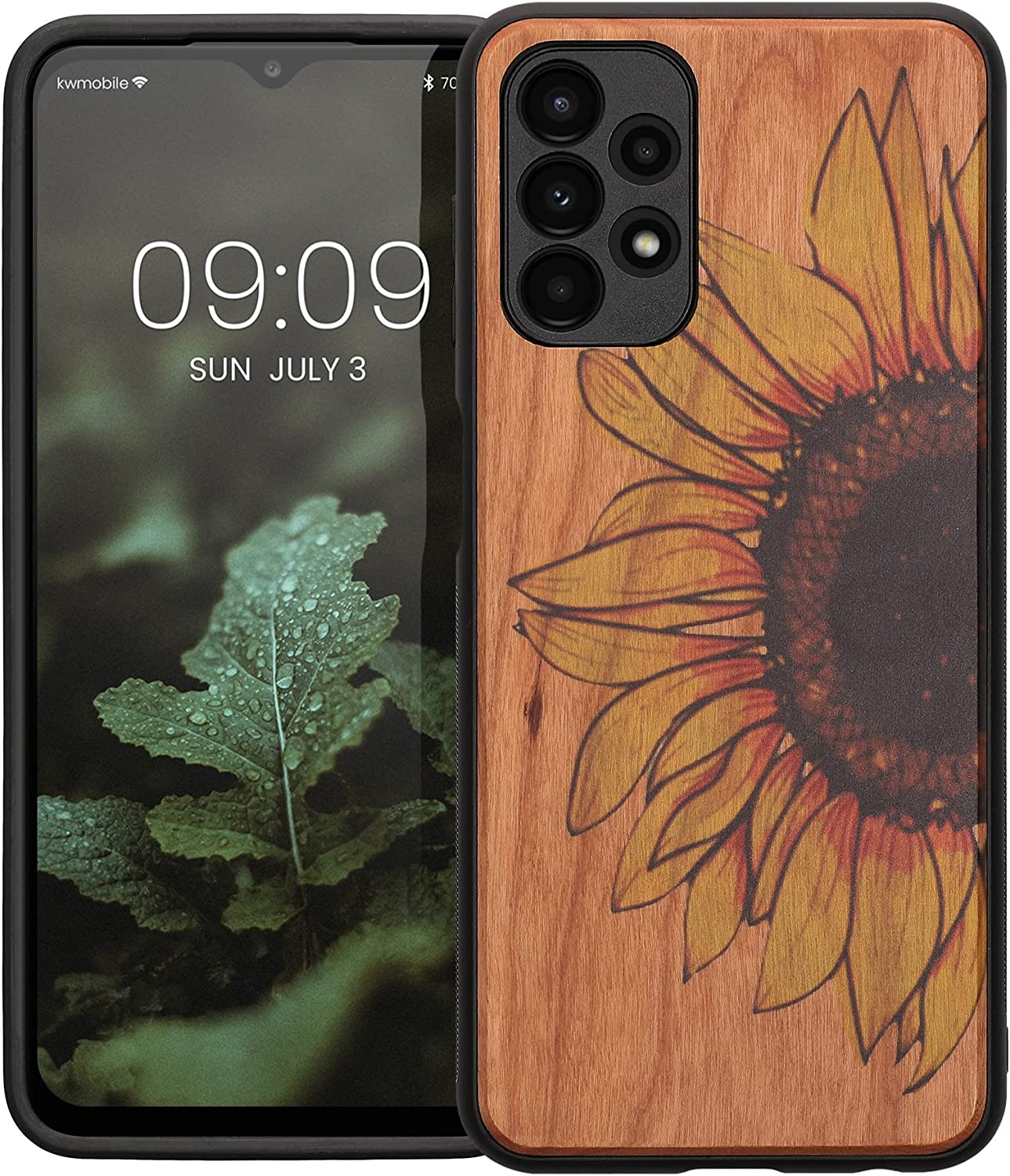 KW Samsung Galaxy A13 4G Θήκη από Φυσικό Ξύλο - Design Wood Sunflower - Yellow / Dark Brown / Light Brown - 58315.05