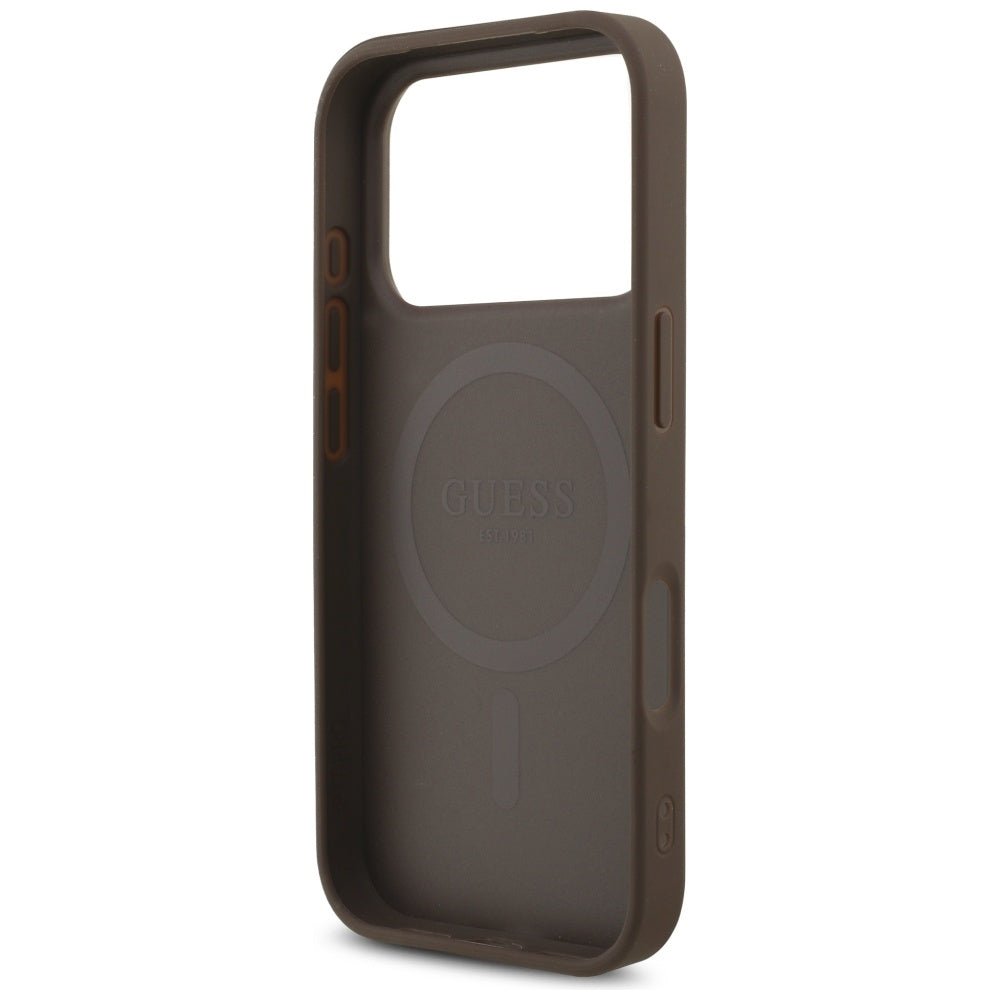 Guess iPhone 17 Pro - 4G Strap Triangle Logo MagSafe - Σκληρή Θήκη με Επένδυση Συνθετικού Δέρματος και Λουράκι - Brown - GUHMP17LP4TSDPPSW