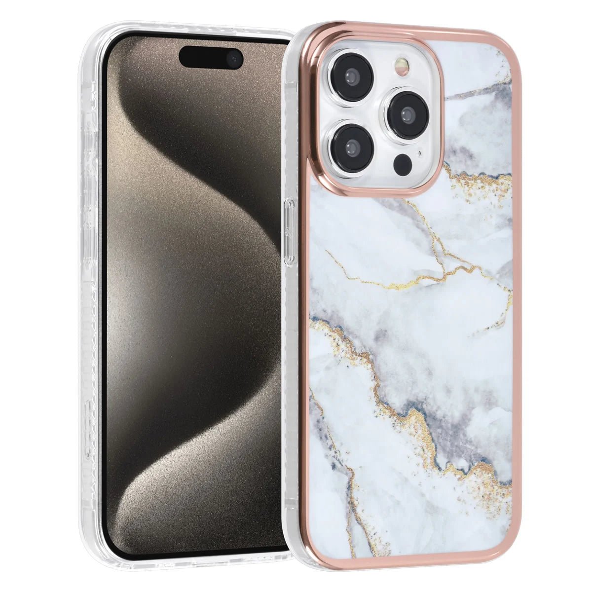 Tuniq iPhone 15 Pro - Σκληρή Θήκη με Πλαίσιο Σιλικόνης - Σχέδιο Μάρμαρο - Γκρί