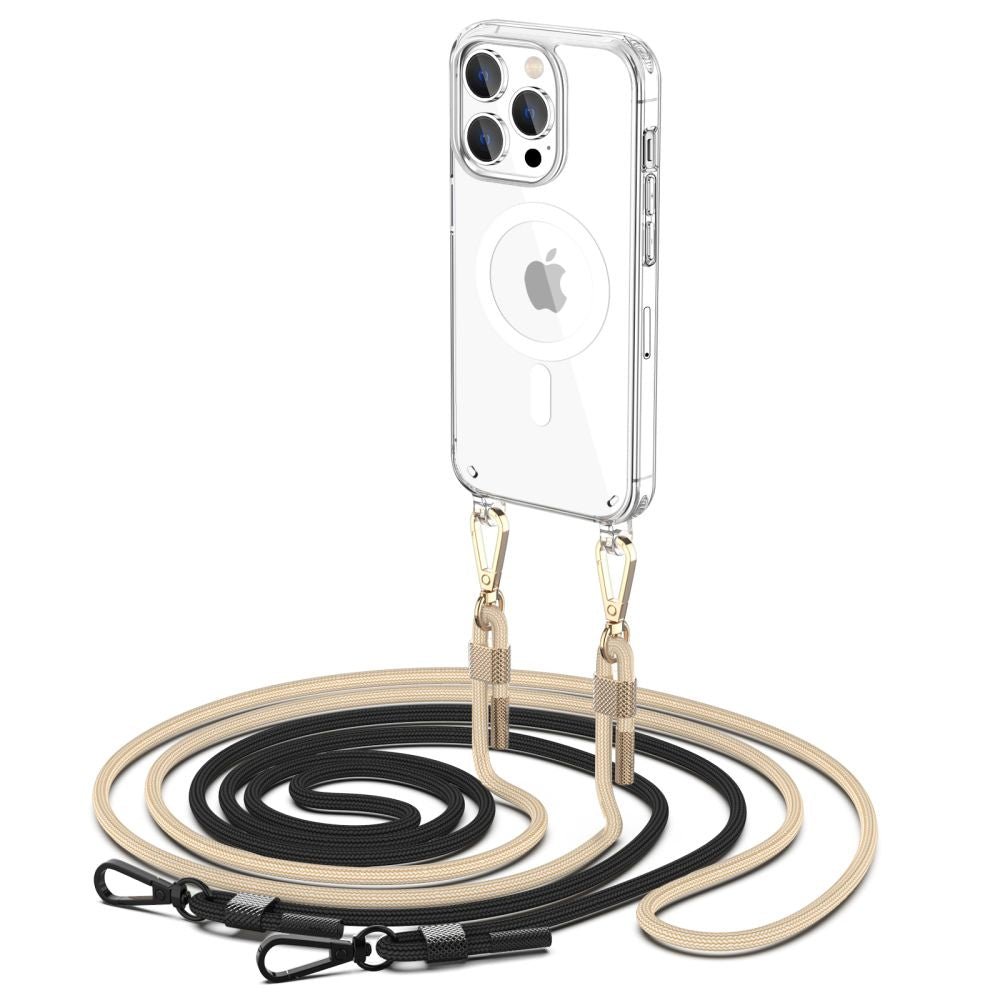 Tech - Protect iPhone 15 Pro Max Flexair Chain MagSafe Σκληρή Θήκη με Πλαίσιο Σιλικόνης και 2 Λουράκια - Διάφανη - Black / Beige