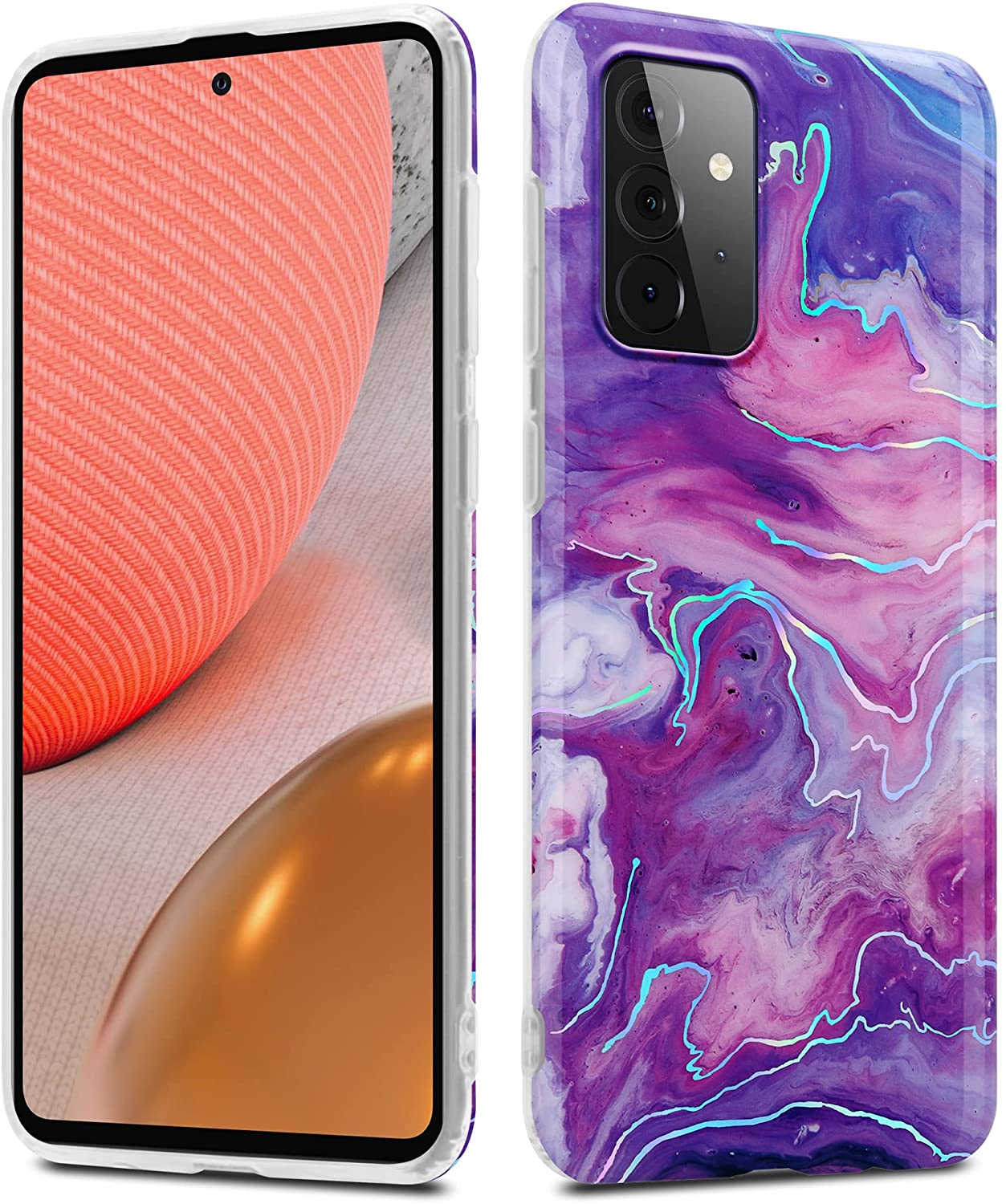 Cadorabo Samsung Galaxy A72 / A72 5G Θήκη Σιλικόνης TPU - Design Marble No.19 Mosaic Pattern - Pink / Purple / Marble
