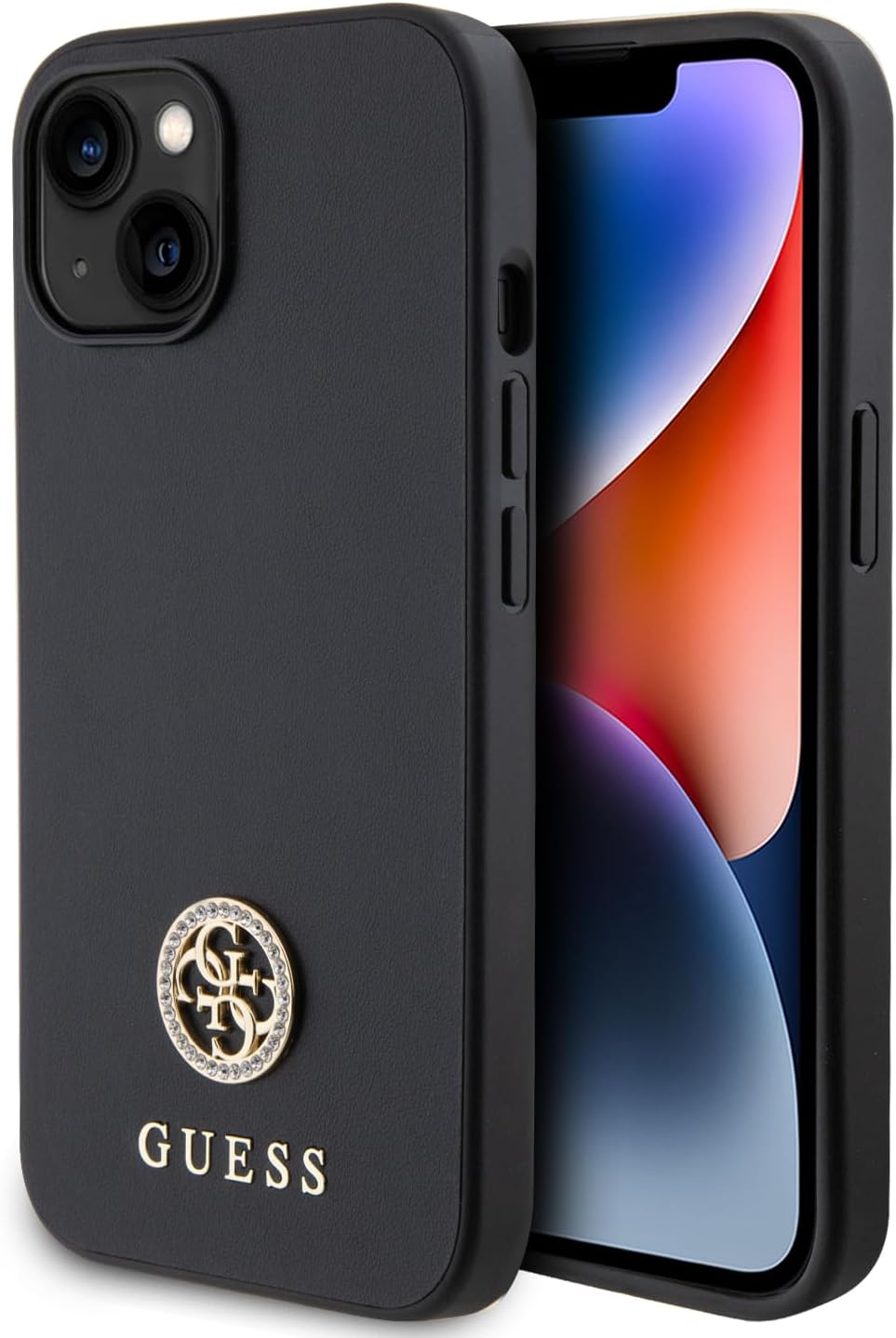 Guess iPhone 15 4G Strass Metal Logo Θήκη με Επένδυση Συνθετικού Δέρματος - Black - GUHCP15SPS4DGPK