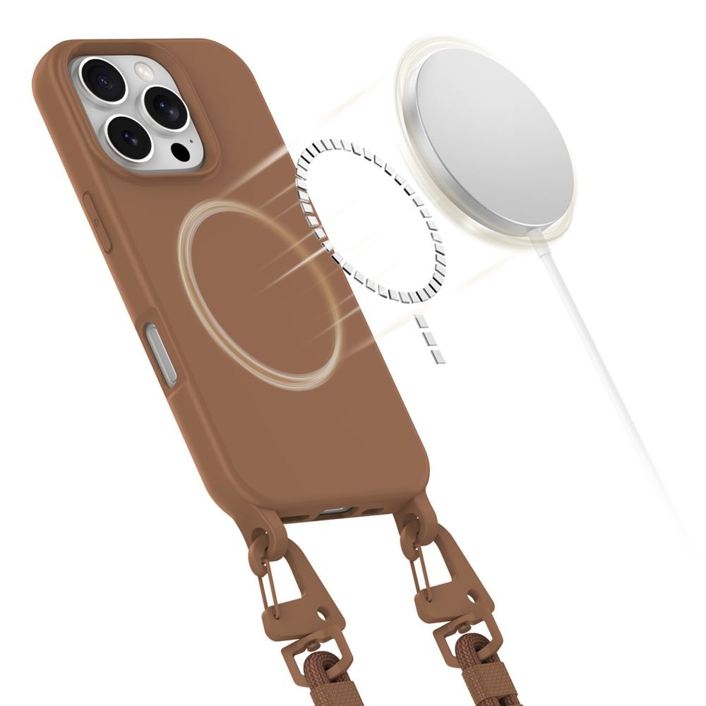 Tech - Protect iPhone 16 Pro Max MagNecklace - MagSafe Θήκη Σιλικόνης TPU με Pυθμιζόμενο Αποσπώμενο Κορδόνι - Chocolate Brown