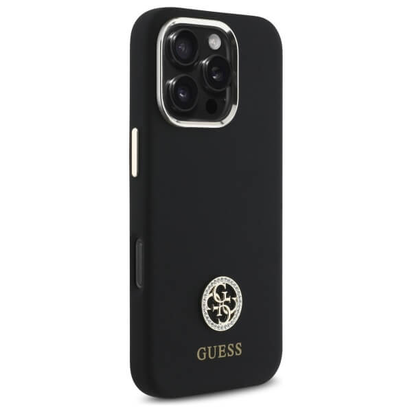 Guess iPhone 16 Pro - Silicone Logo Strass 4G - Σκληρή Θήκη με Πλαίσιο Σιλικόνης - Black - GUHCP16LM4DGPK
